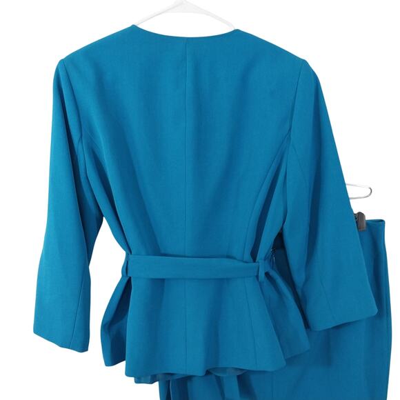 NWOT! ZAC & RACHEL! TURQUOISE BLUE BELTED WAIST 2 PC JACKET & SKIRT SUIT! SZ 14 - Picture 6 of 11